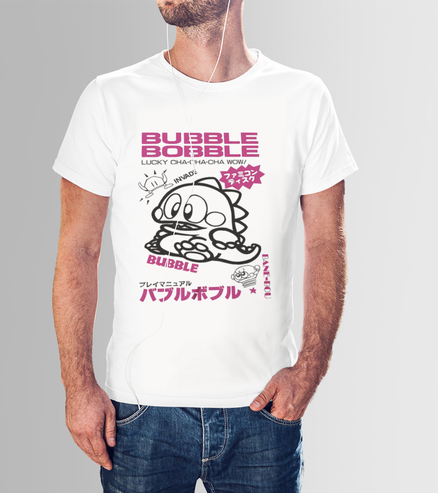 Bubble Bobble Japanese Lucky Cha Cha Cha Wow 80s Invade Vintage T-Shirt
