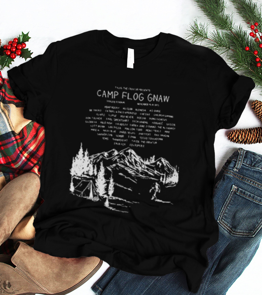 Camp Flog Gnaw 2025 Mountain Bigfoot Tyler The Creator Lineup Adventure T-Shirt