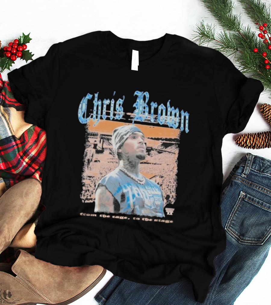 Chris Brown From The Cage To Stage Breezy Bowl XX Rhinestone Concert Performance T-Shirt