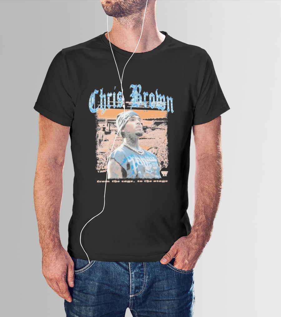 Chris Brown From The Cage To Stage Breezy Bowl XX Rhinestone Concert Performance T-Shirt