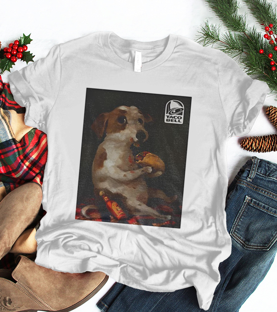 Dog With Taco Bell Burrito And Hot Sauce Funny Meme T-Shirt