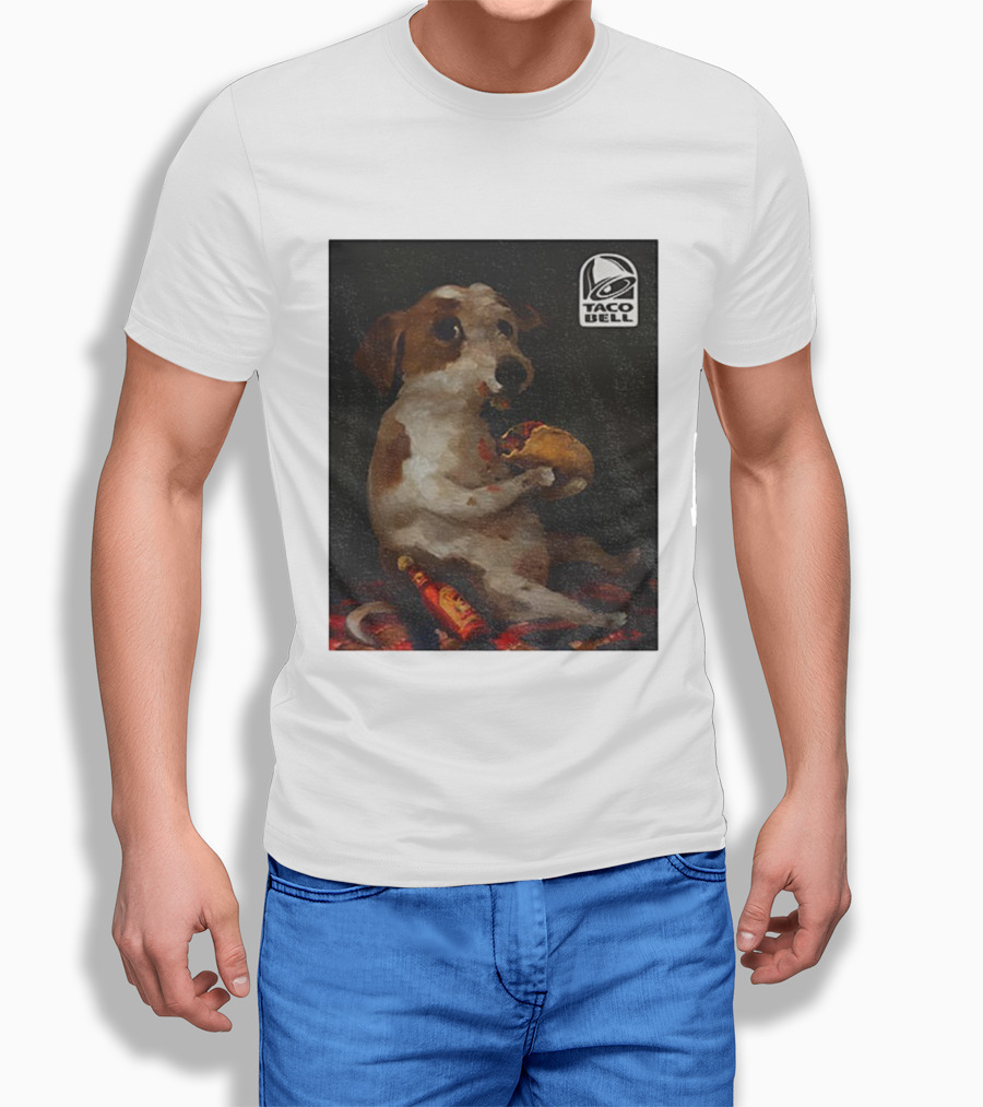 Dog With Taco Bell Burrito And Hot Sauce Funny Meme T-Shirt
