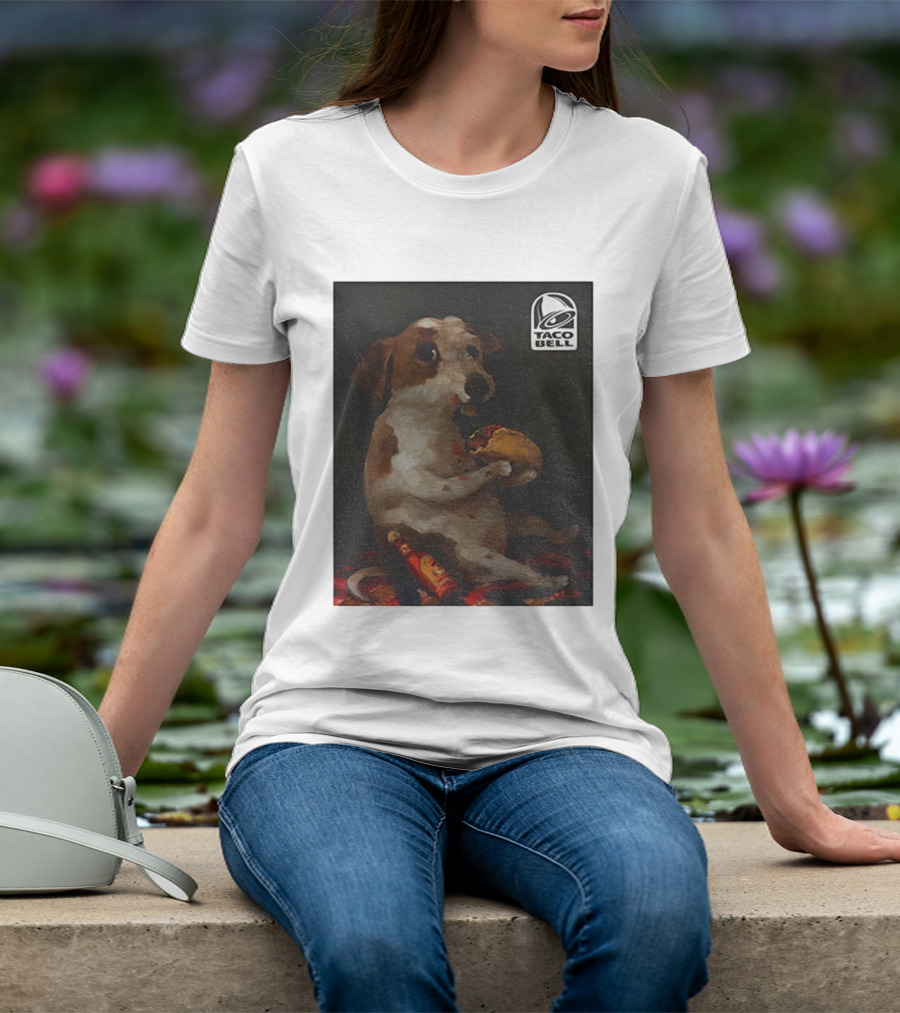 Dog With Taco Bell Burrito And Hot Sauce Funny Meme T-Shirt