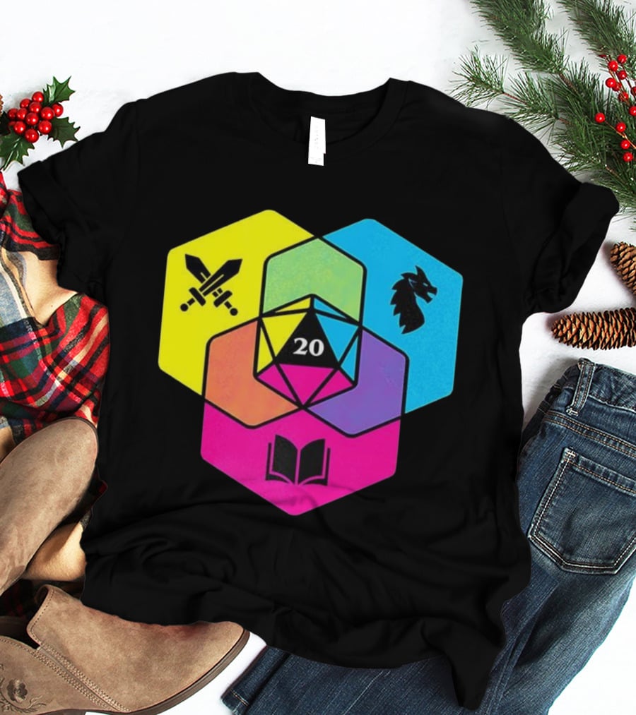 RGB CMYK Venn Diagram 20 Swords Dragon Book Icons Dungeons And Dragons Dice T-Shirt