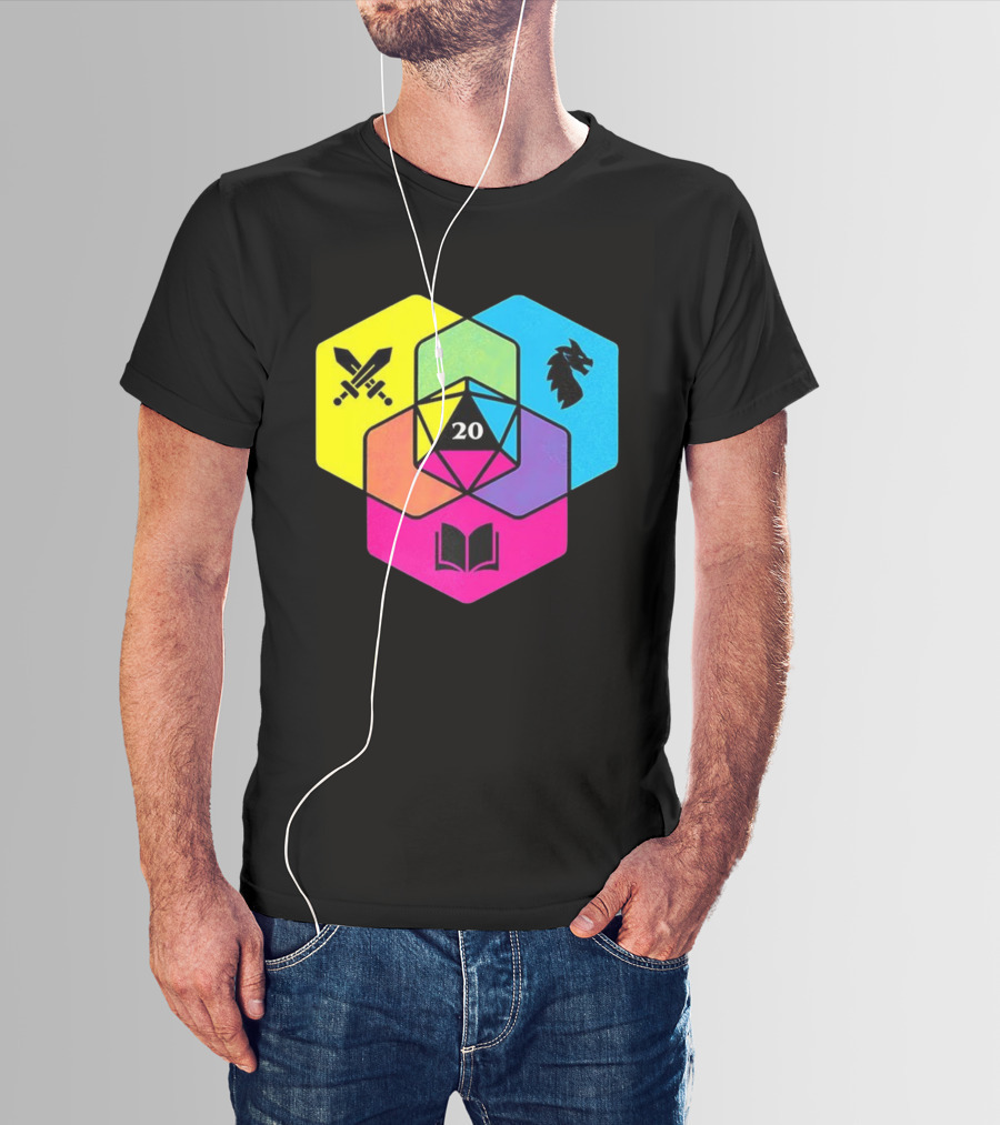 RGB CMYK Venn Diagram 20 Swords Dragon Book Icons Dungeons And Dragons Dice T-Shirt