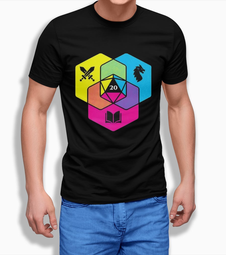 RGB CMYK Venn Diagram 20 Swords Dragon Book Icons Dungeons And Dragons Dice T-Shirt