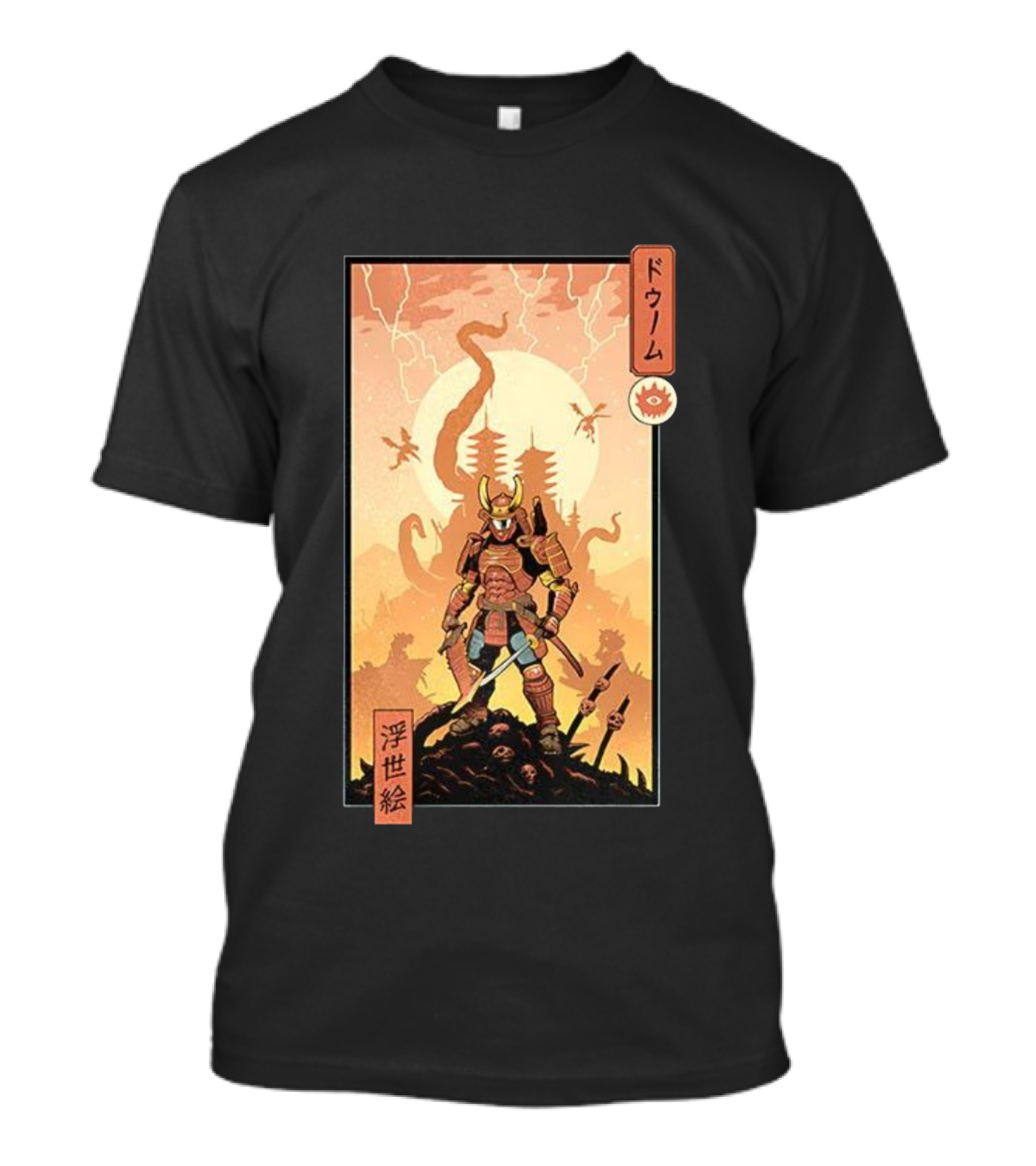 Samurai Doom Ukiyo-E Style Japanese Warrior Demon Battle Art T-Shirt