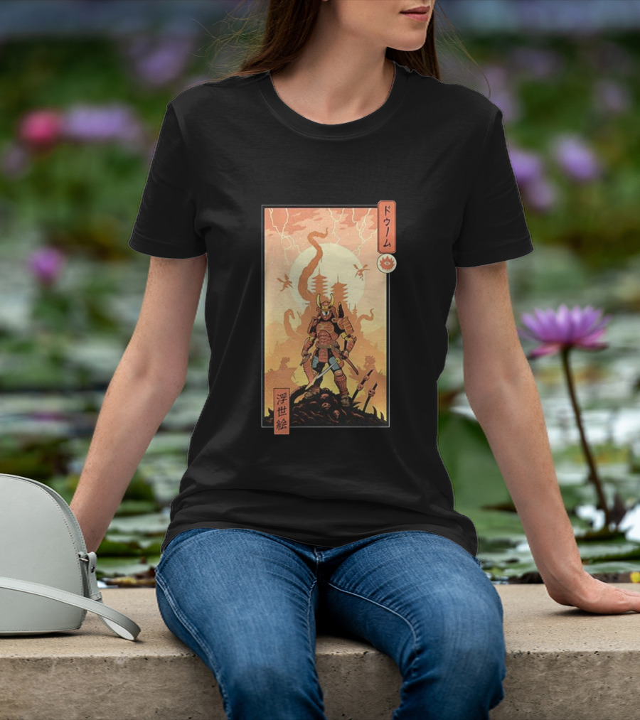 Samurai Doom Ukiyo-E Style Japanese Warrior Demon Battle Art T-Shirt