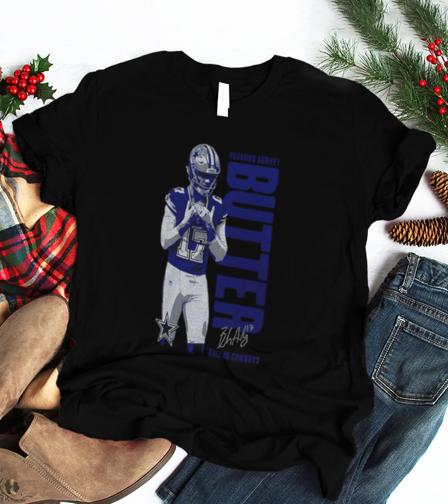 Brandon Aubrey 17 Butter Dallas Cowboys NFL Football Signature 2025 T-Shirt