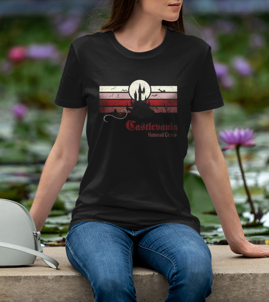 Castlevania Haunted Castle Retro Whip Bats Vintage Scene T-Shirt