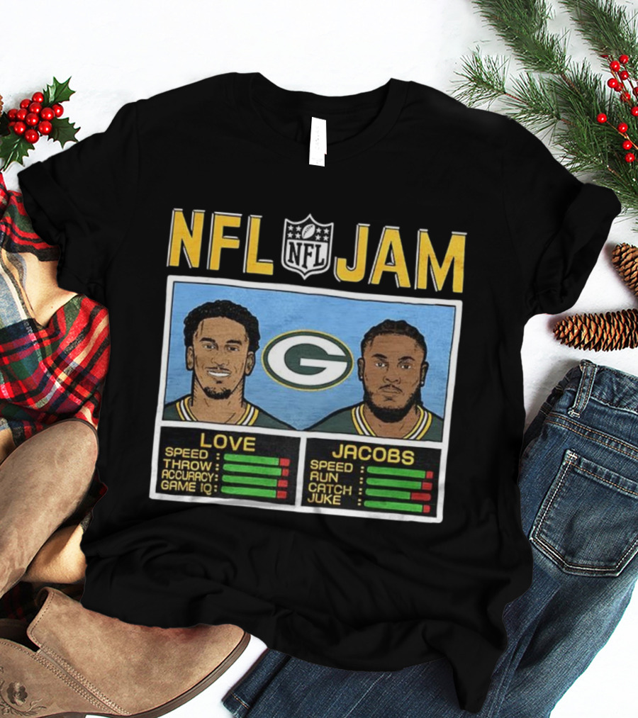 NFL Jam Jordan Love Josh Jacobs Green Bay Packers Video Game Style T-Shirt