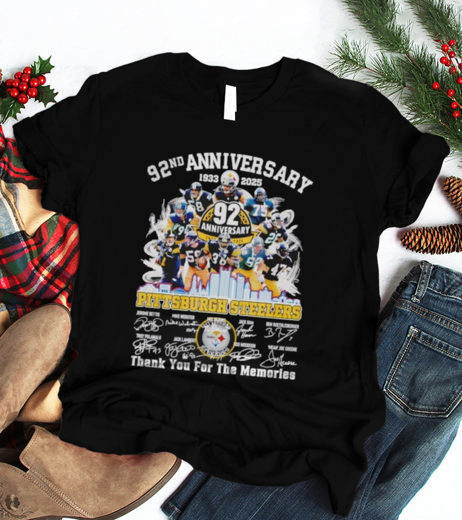 Pittsburgh Steelers 92nd Anniversary 1933-2025 Thank You For The Memories 92 Anniversary 1933-2025 T-Shirt