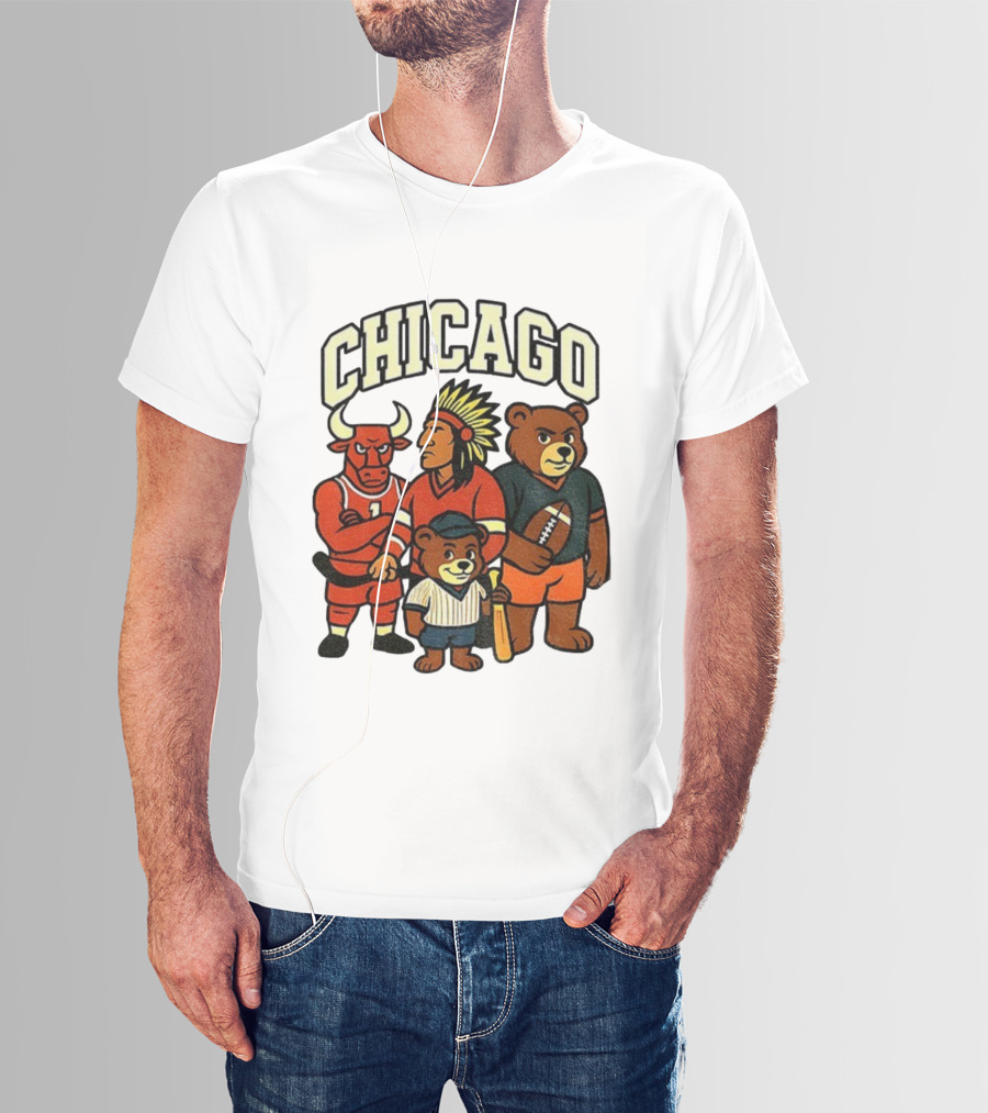 Chicago Bulls Blackhawks Bears Cubs Mascot Mashup T-Shirt