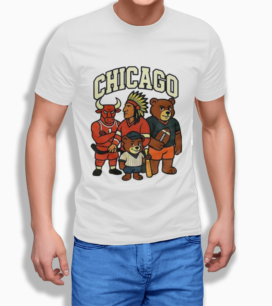 Chicago Bulls Blackhawks Bears Cubs Mascot Mashup T-Shirt