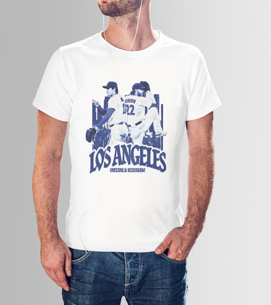 Los Angeles Dodgers Shohei Ohtani Clayton Kershaw City Skyline MLB Baseball Vintage T-Shirt