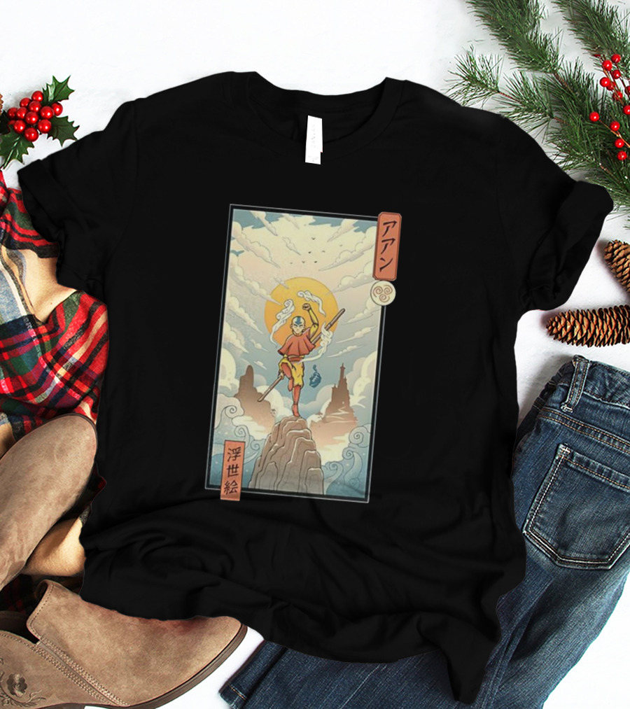 Aang Air Nomad Avatar The Last Airbender Ukiyo-e Style Clouds And Mountains T-Shirt