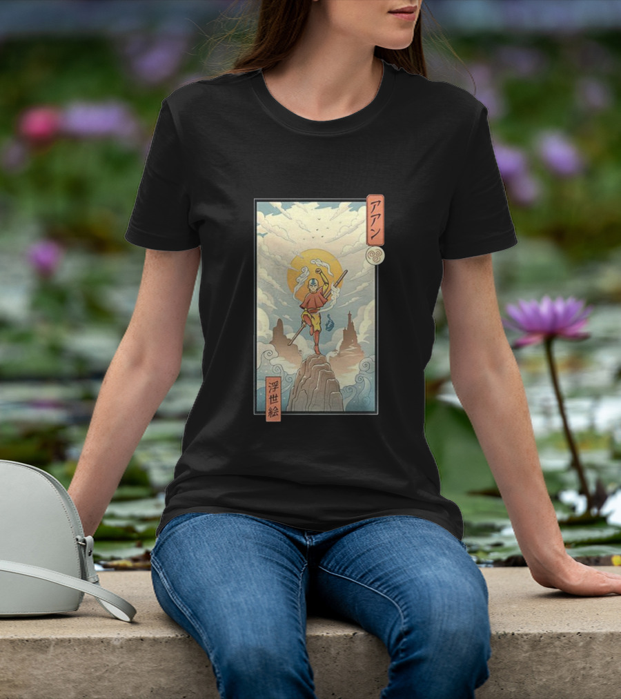 Aang Air Nomad Avatar The Last Airbender Ukiyo-e Style Clouds And Mountains T-Shirt