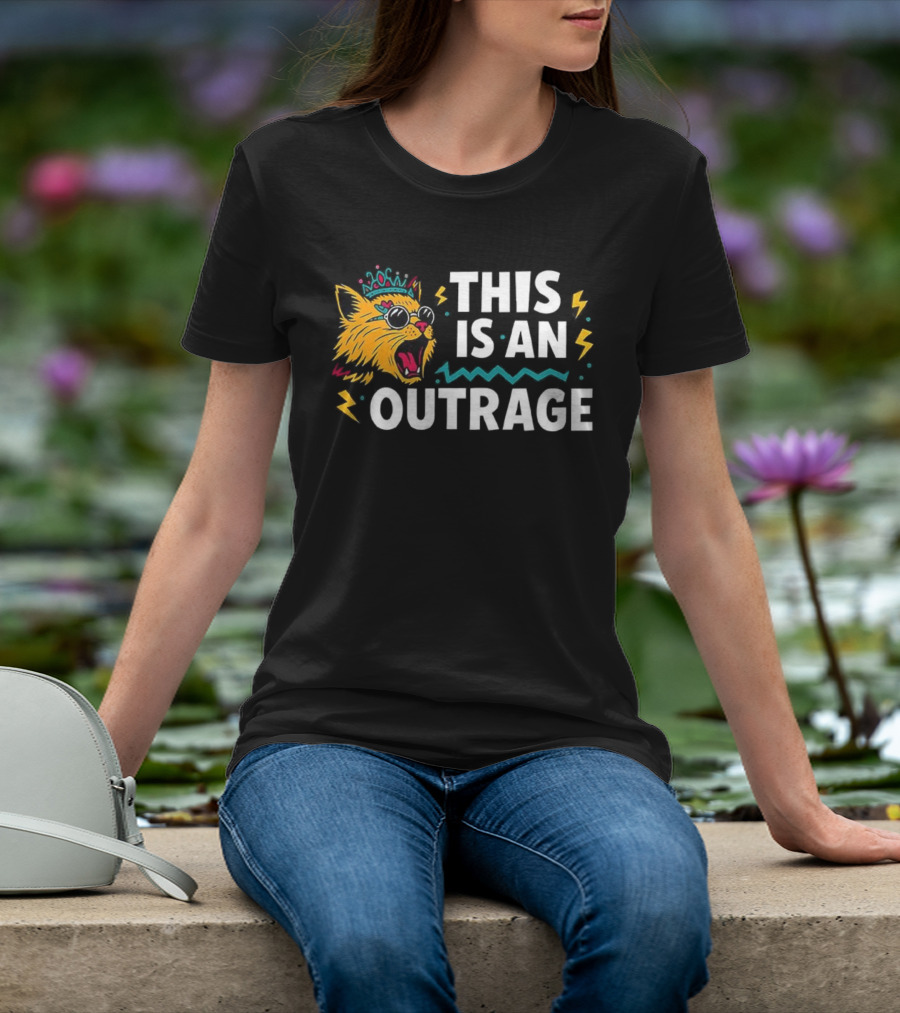 Cat This Is An Outrage Fun Cool Sunglasses Lightning Bolt T-Shirt