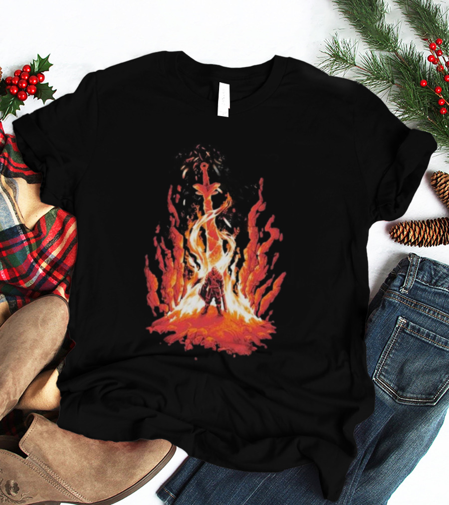 Dark Souls Trial By Fire Warrior Surrounded By Flames Iconic Gaming Imagery T-Shirt