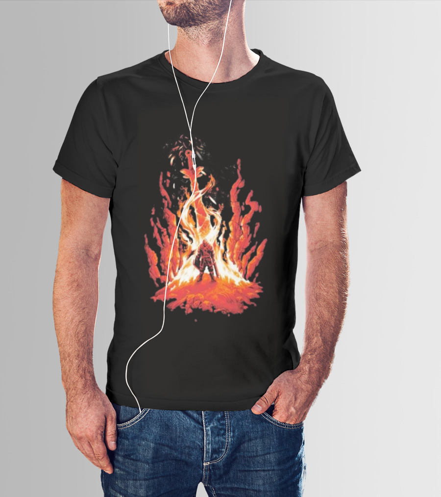 Dark Souls Trial By Fire Warrior Surrounded By Flames Iconic Gaming Imagery T-Shirt