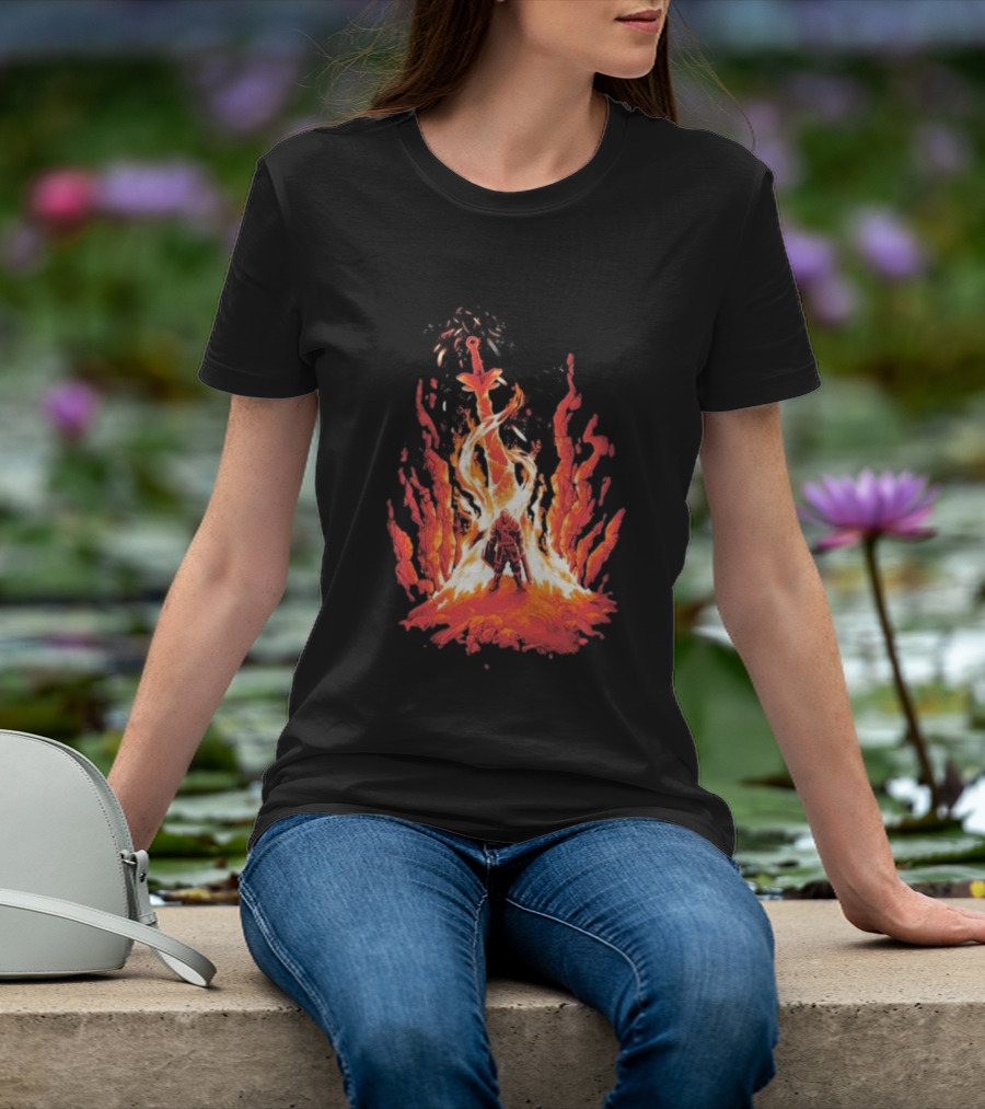 Dark Souls Trial By Fire Warrior Surrounded By Flames Iconic Gaming Imagery T-Shirt
