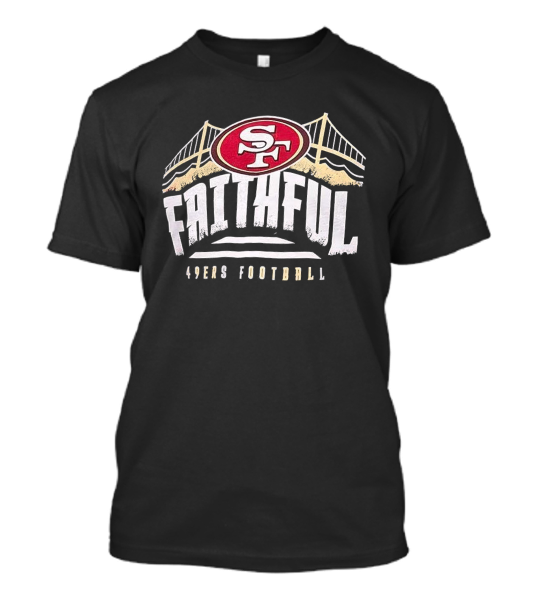 San Francisco 49ers Faithful Football SF Logo Golden Gate Bridge T-Shirt