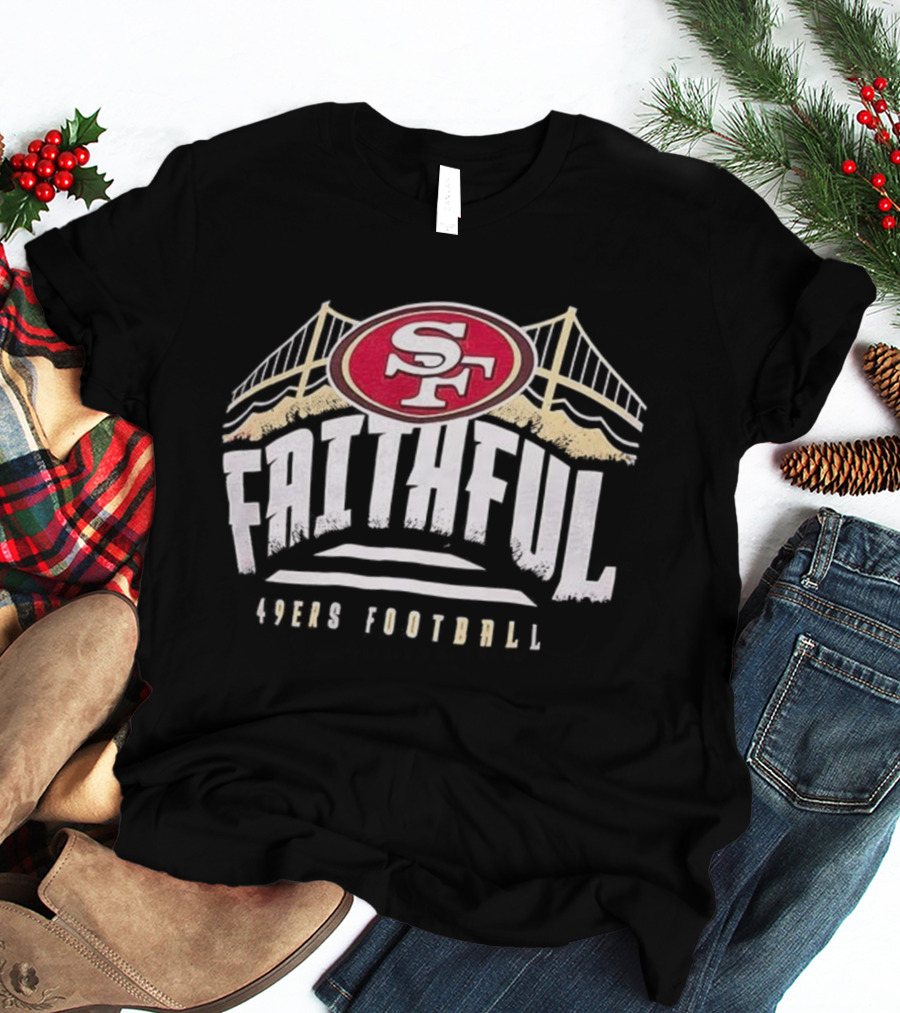 San Francisco 49ers Faithful Football SF Logo Golden Gate Bridge T-Shirt