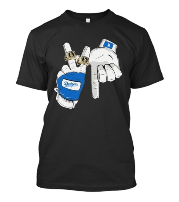 Los Angeles Dodgers Back 2 Back World Series Champions 2025 Rings LA Logo Glove Hands T-Shirt
