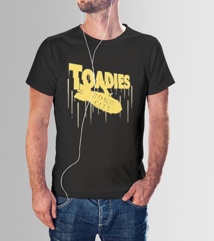 Toadies Bomb City Dripping Text And Bomb Icon T-Shirt