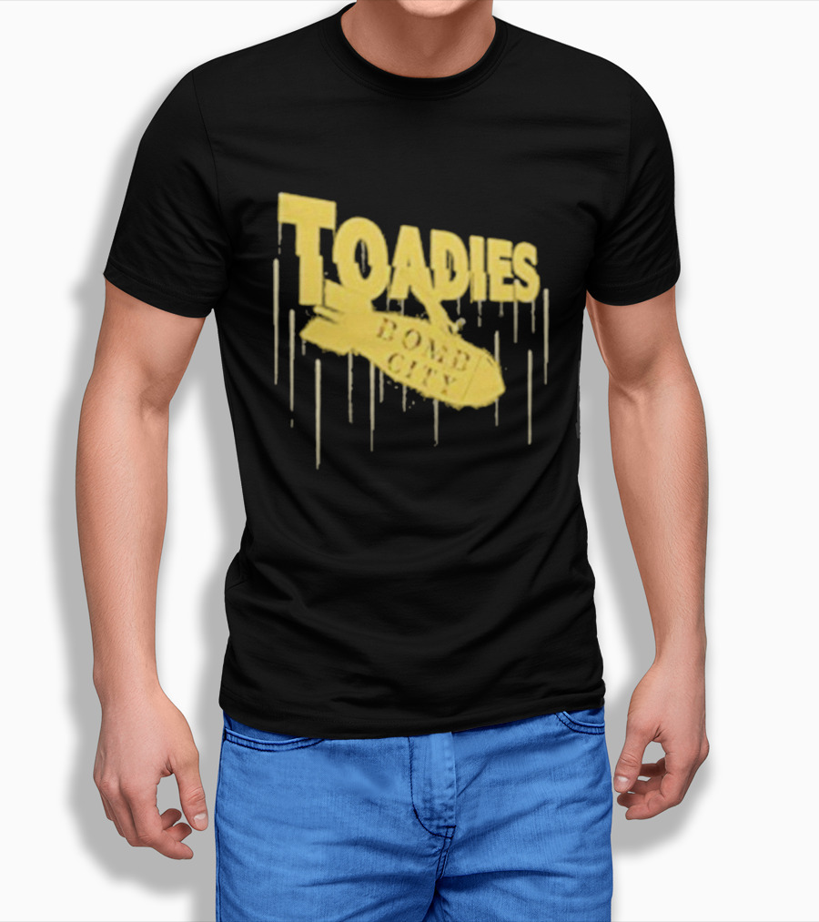Toadies Bomb City Dripping Text And Bomb Icon T-Shirt