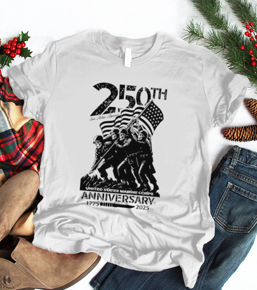250th USMC Anniversary Flag Raising 1775-2025 United States Marine Corps WWII Emblem T-Shirt