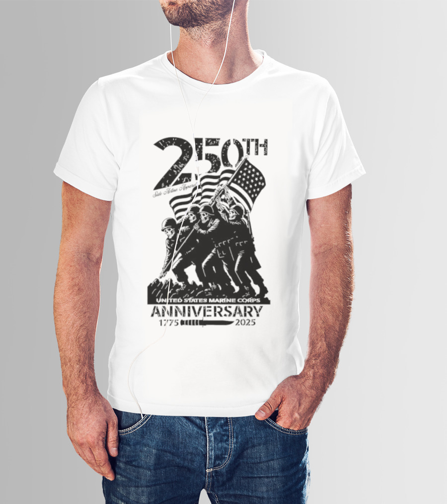 250th USMC Anniversary Flag Raising 1775-2025 United States Marine Corps WWII Emblem T-Shirt