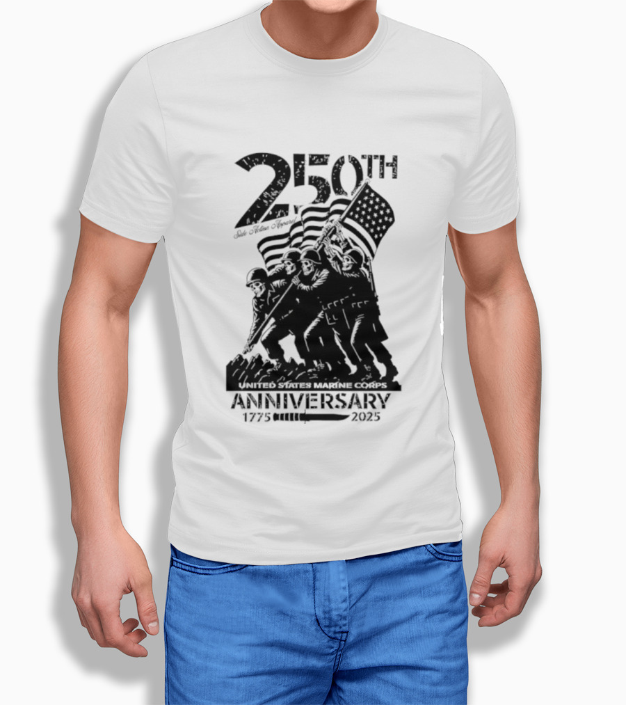 250th USMC Anniversary Flag Raising 1775-2025 United States Marine Corps WWII Emblem T-Shirt