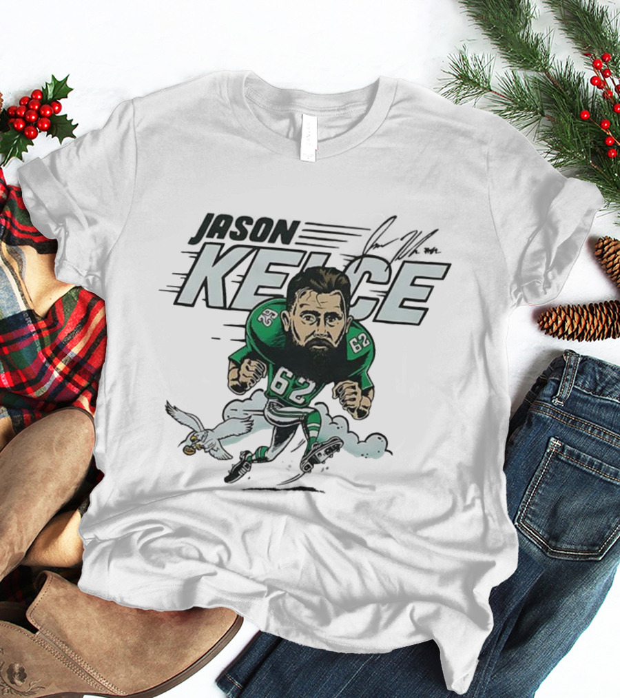 Jason Kelce Philadelphia Eagles NFL 62 Caricature With Eagle And Football T-Shirt