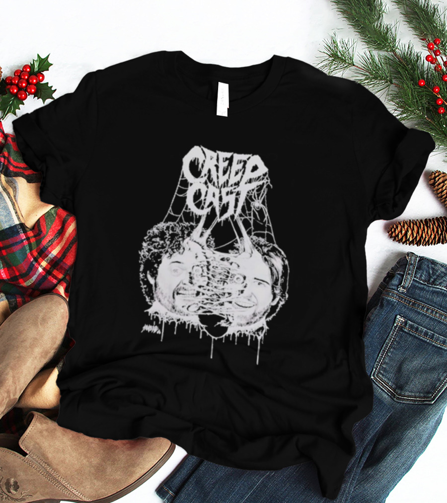CreepCast Faces Haunted Webs Spooky Vibe T-Shirt