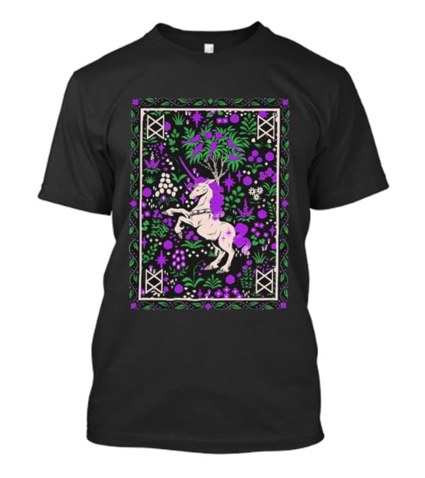 Garyl Unicorn Enchanted Forest Magic Purple Pink Green Botanical T-Shirt