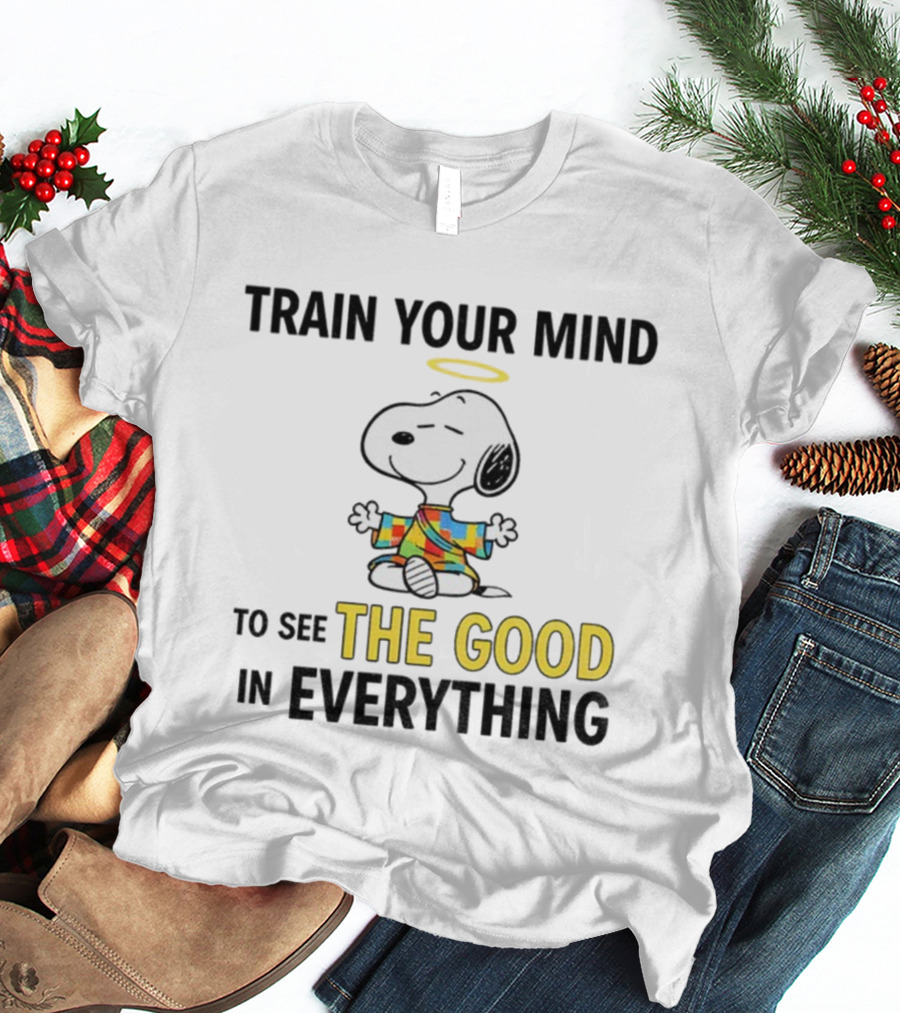 Train Your Mind To See The Good In Everything Snoopy Halo Colorful T-Shirt