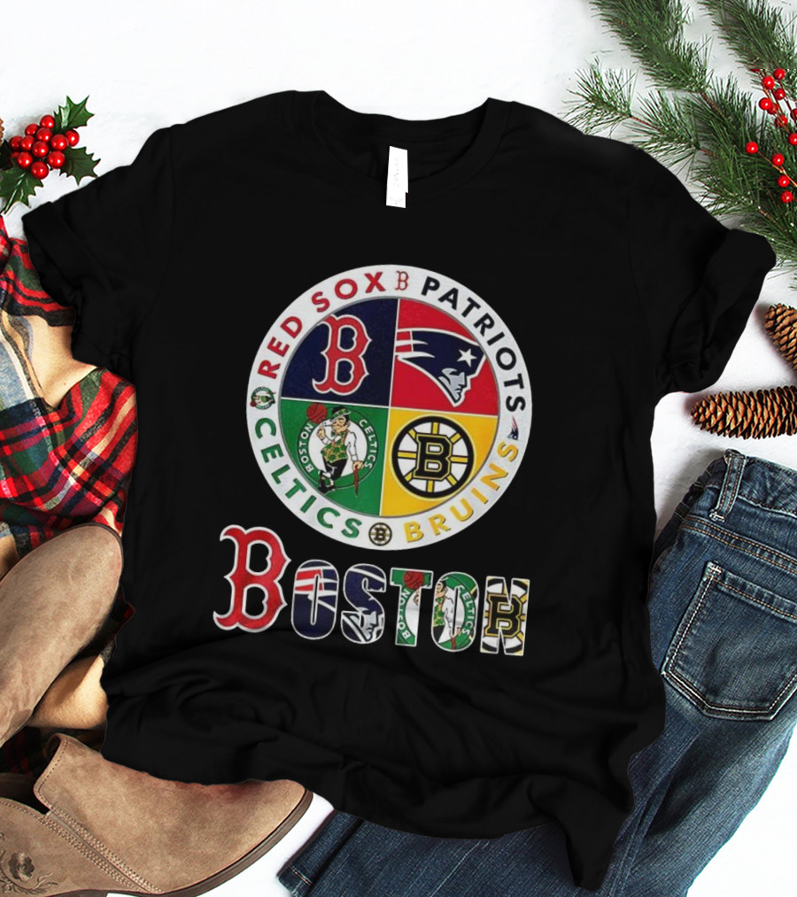 Boston Red Sox Patriots Celtics Bruins Mashup Classic Sports Teams T-Shirt