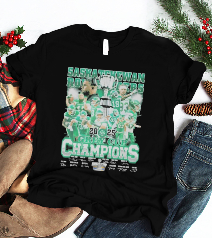 Saskatchewan Roughriders 2025 Grey Cup Champions Players Signatures T-Shirt