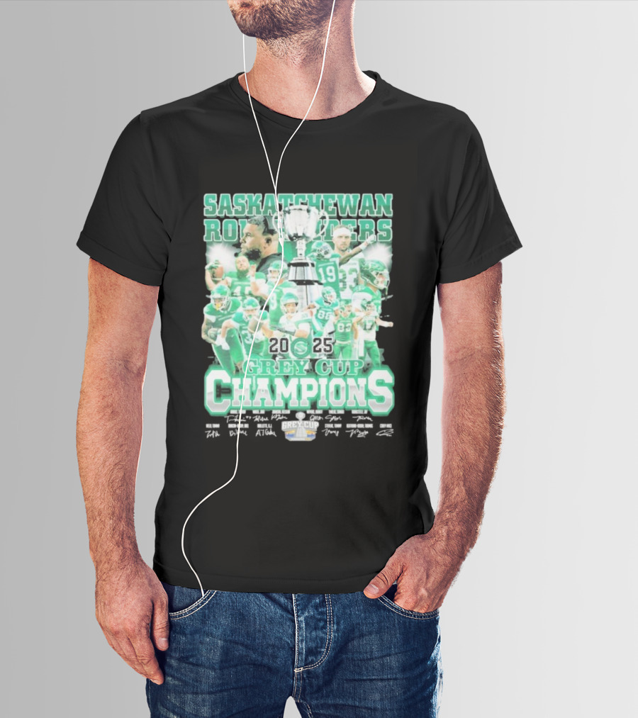 Saskatchewan Roughriders 2025 Grey Cup Champions Players Signatures T-Shirt