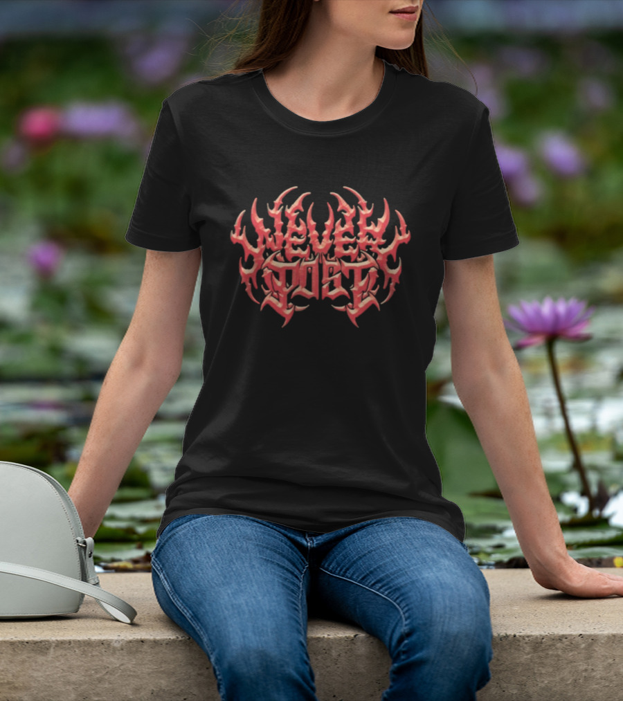 Never Post Heavy Metal Gothic Style Text T-Shirt