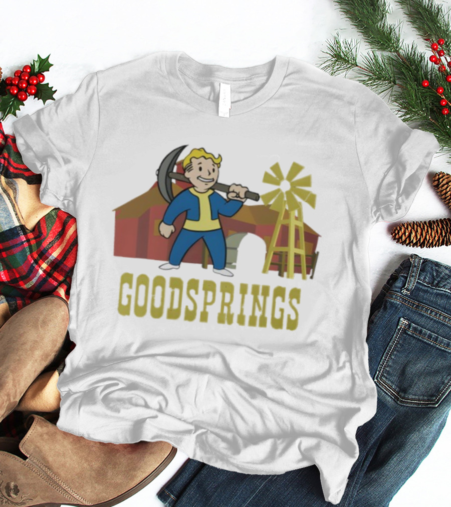 Fallout Goodsprings Vault Boy Pickaxe Barn Windmill T-Shirt