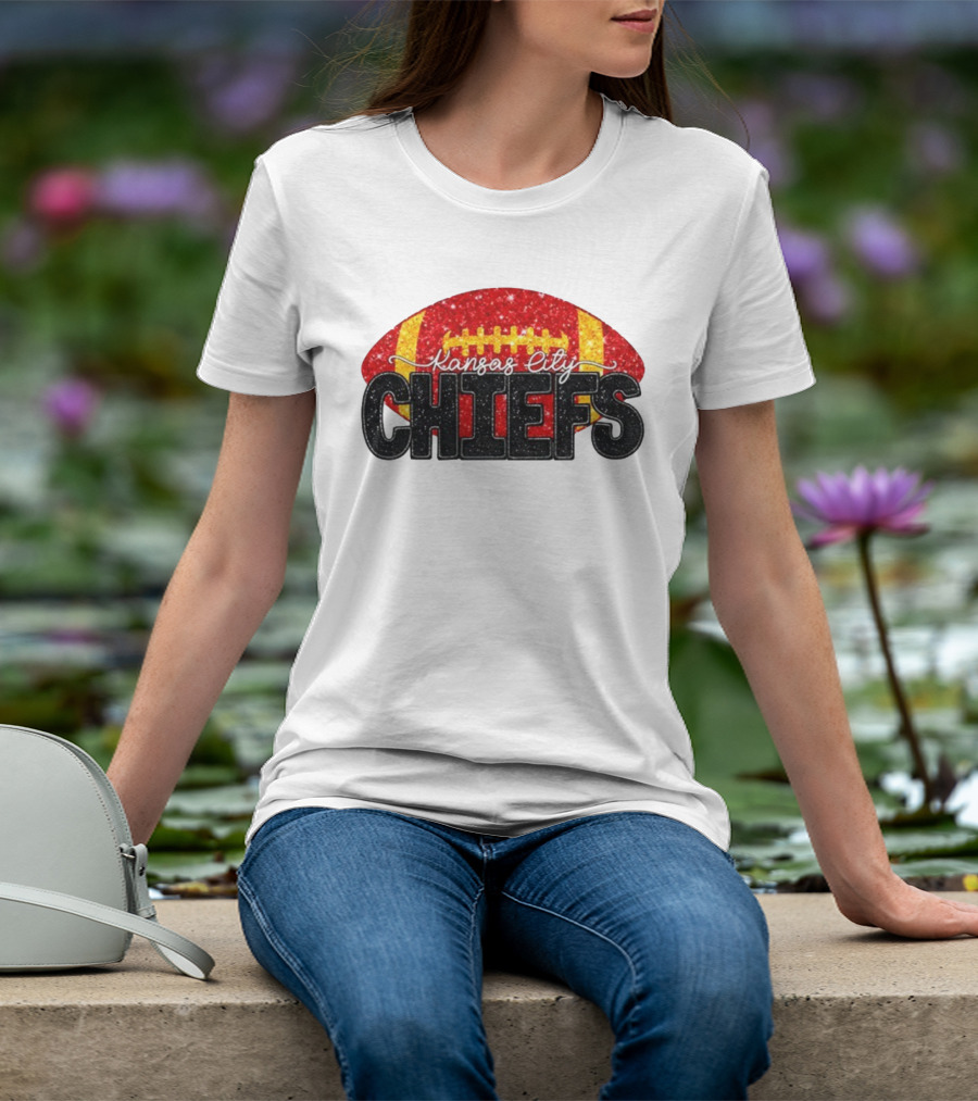 Kansas City Chiefs Faux Glitter NFL Football Game Day Fan Wear T-Shirt