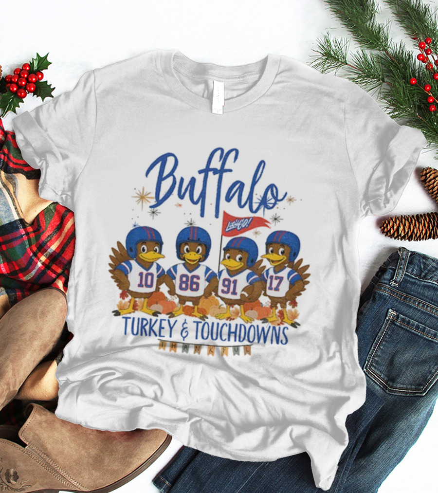 Buffalo Turkey And Touchdowns Thankful Thanksgiving Football T-Shirt