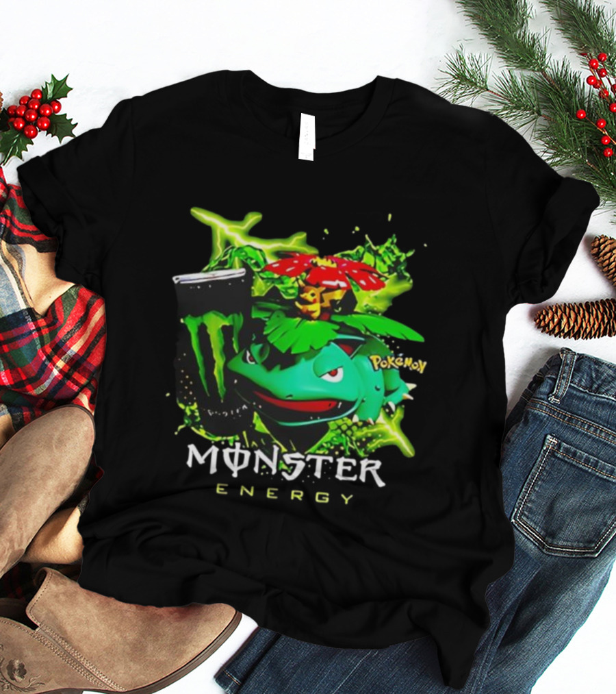 Pokémon Venusaur Vileplume Pikachu And Monster Energy Collaboration T-Shirt