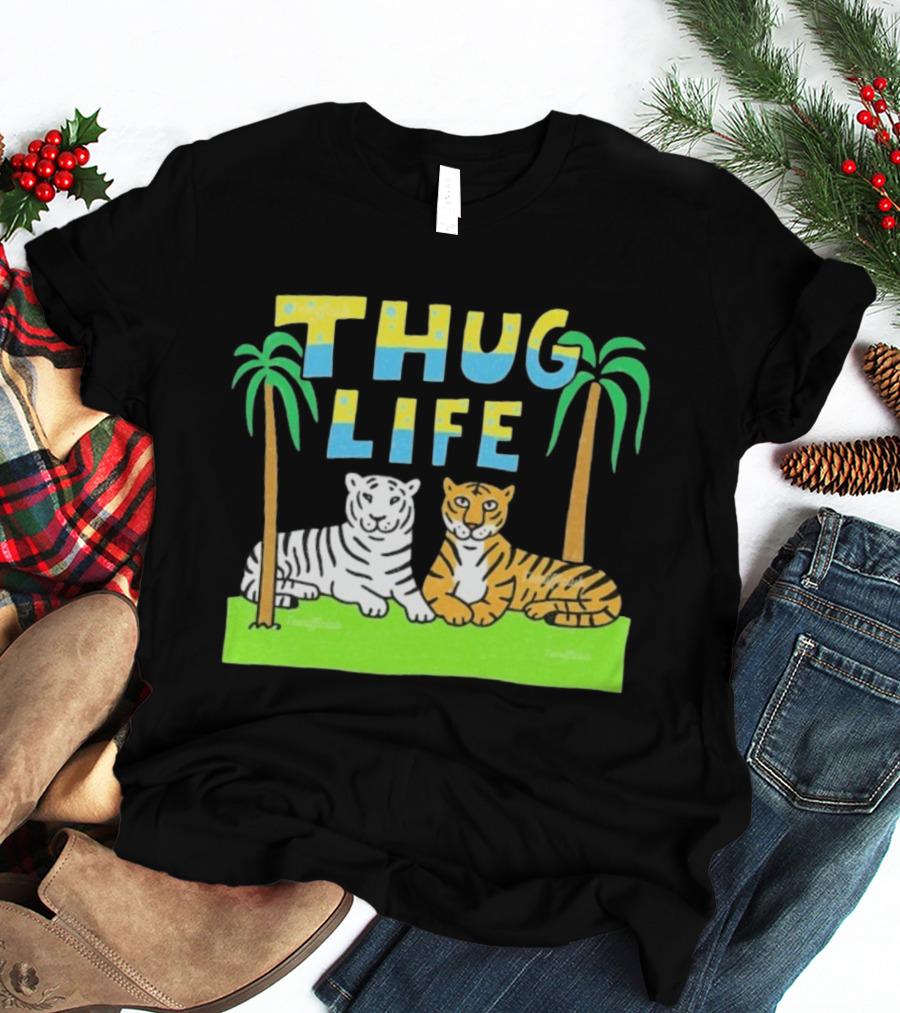 Thug Life Tigers Palm Trees Retro Style T-Shirt
