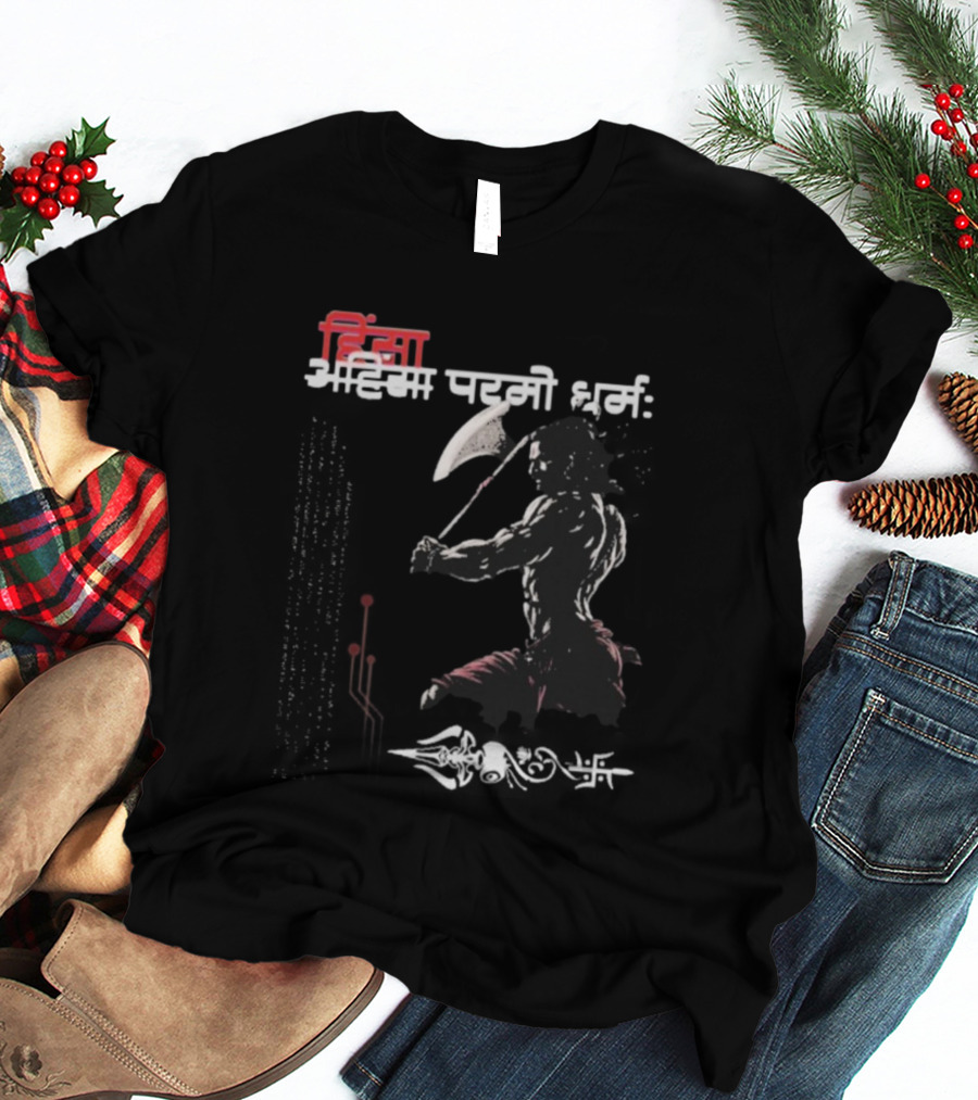 Parshuram Axe HINSA ADHIKAR PARMO DHARMA Hindi Text T-Shirt