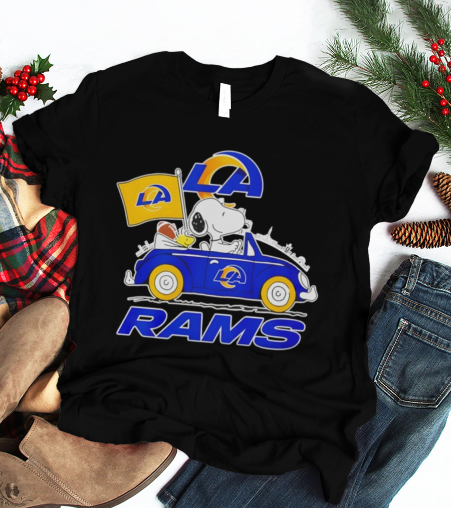 Los Angeles Rams Snoopy Woodstock Driving Car Football Fan Apparel T-Shirt
