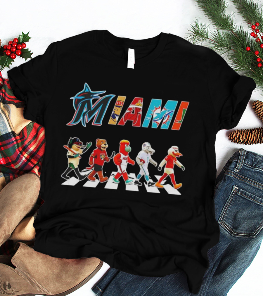 MIAMI Marlins Panthers Heat Dolphins Hurricanes Mascots Abbey Road T-Shirt
