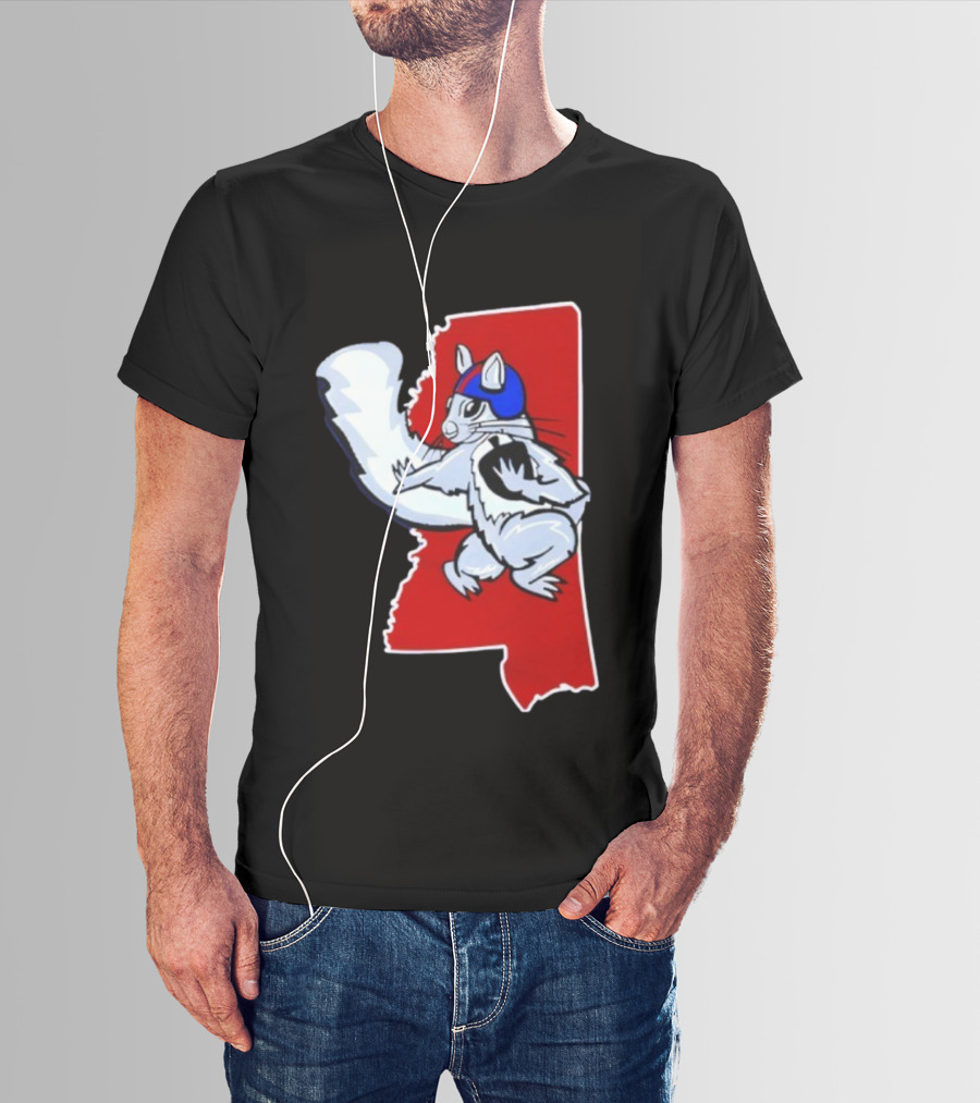 Ole Squirrel Mississippi Football Helmet State Outline T-Shirt